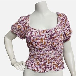 Colorful Patterned Trendy Modern Cute Smocked Cropped Top Size XL